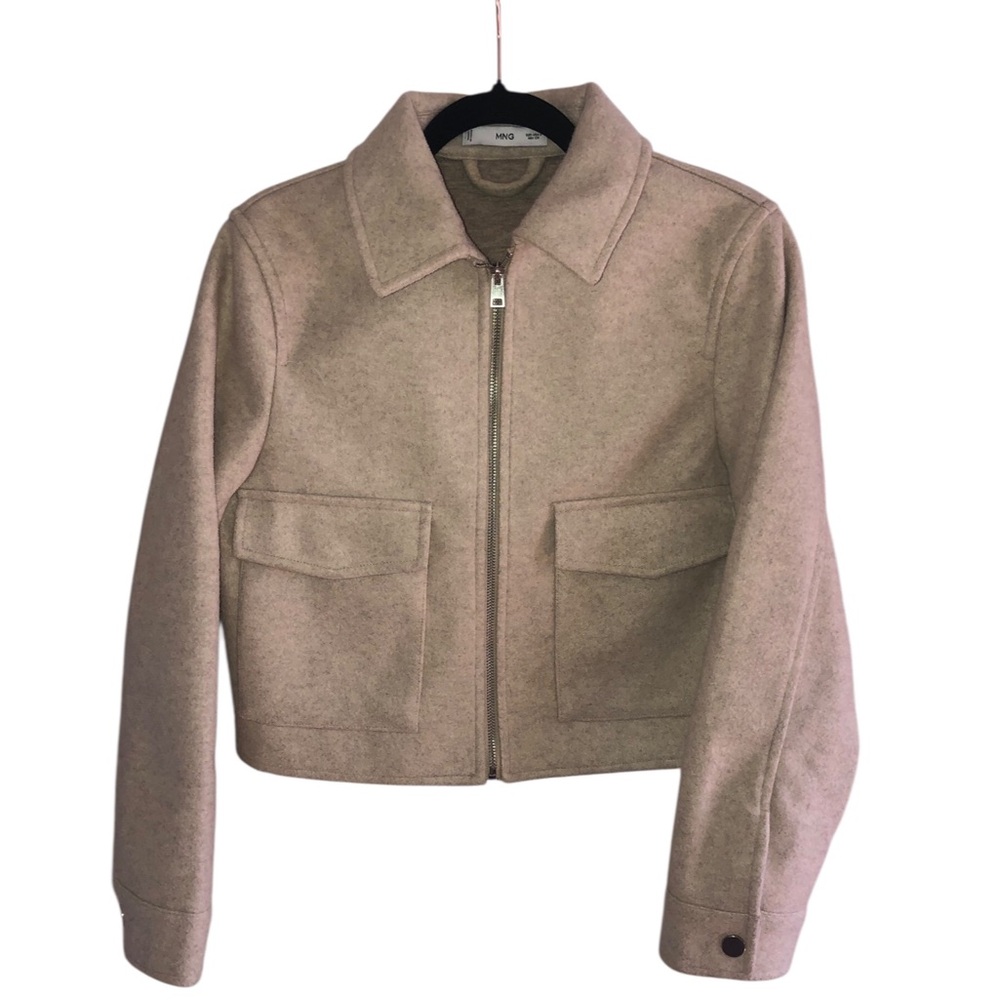 Mango Cropped Beige Snap Pocket Jacket